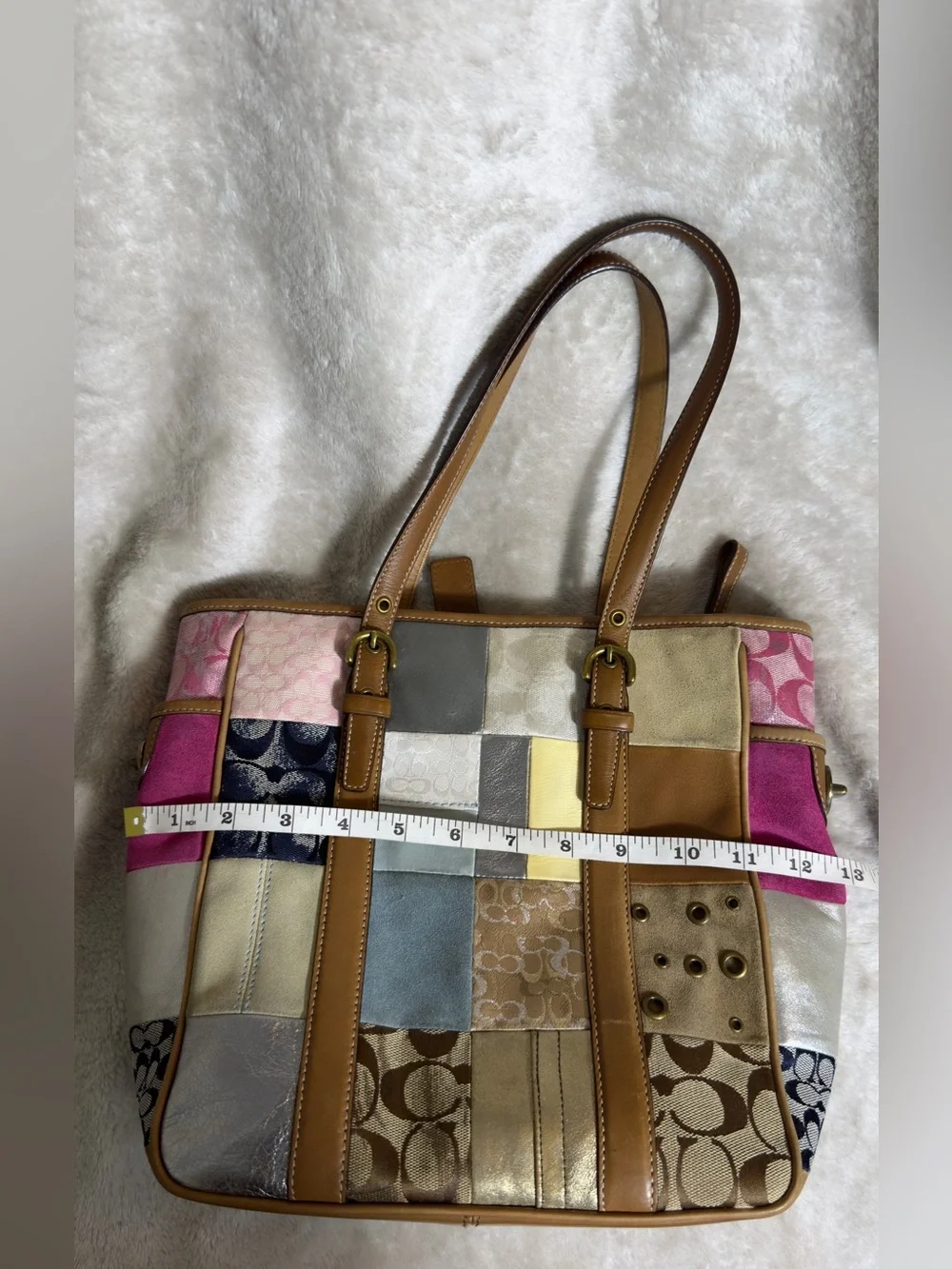 Vintage Coach Y2K Multicolor Signature Patchwork Tote Bag